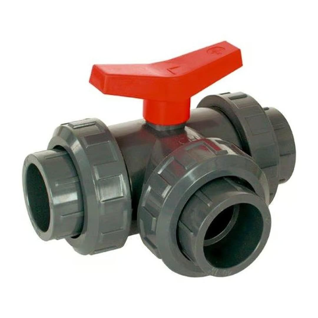 PVC Kulový třícestný ventil 20 mm L