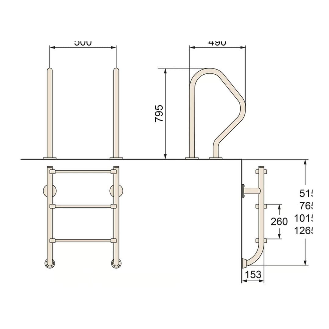 Dno drabiny ze stali nierdzewnej - 5 stopni (zakotwiczenie za pomocą kołnierza), AISI 316